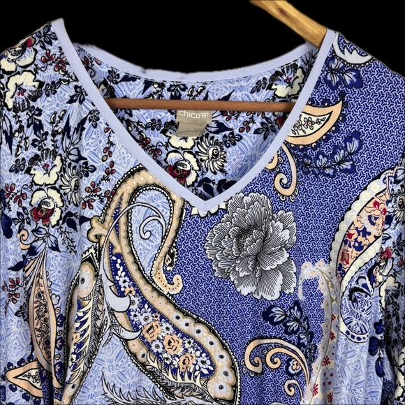 Chicos Long Sleeve Tunic Knit Top 3 (XL) Lagenlook Artsy Comfort Office Everyday - Picture 2 of 9